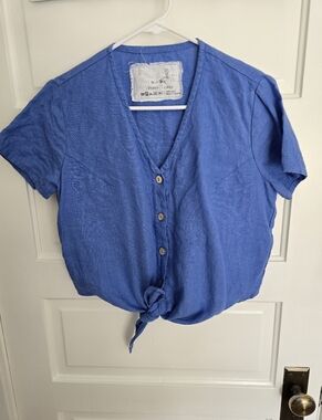 Notperfectlinen Alpine Top Tie front Cornflower Blue M/L